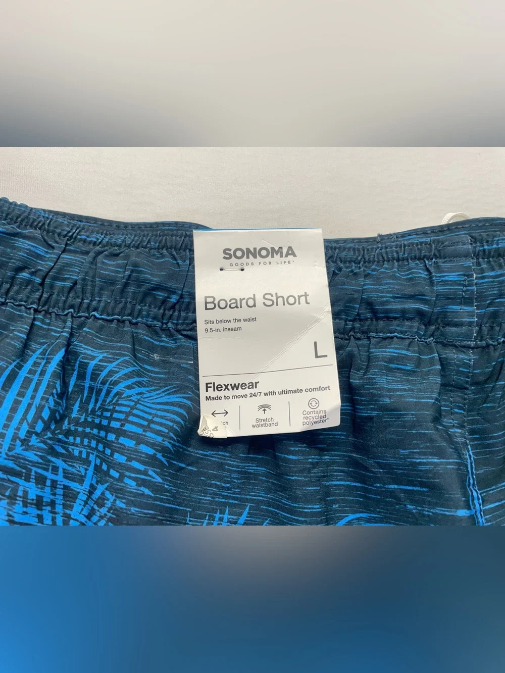 NWT Sonoma Flexwear Board Shorts Men’s Large Blue Quick Dry Stretch Swim Trunks